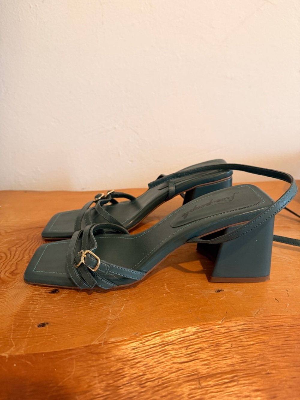 Free People Slingback Block Heel Sandals in Teal Green